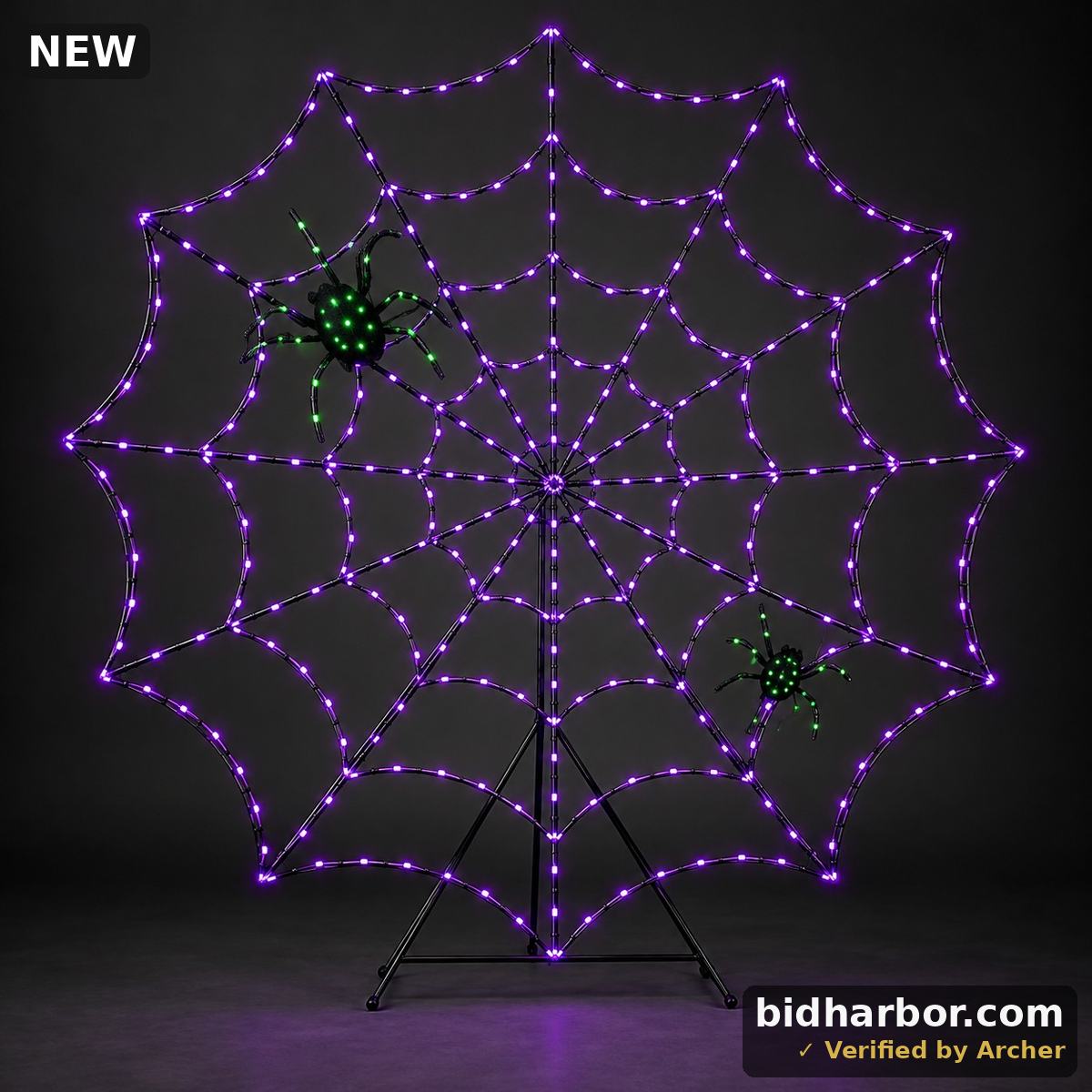 Spooky Moods Giant Lighted Spider Web, 5.87 ft, 252 LED Lights with Stand, Purple and Green