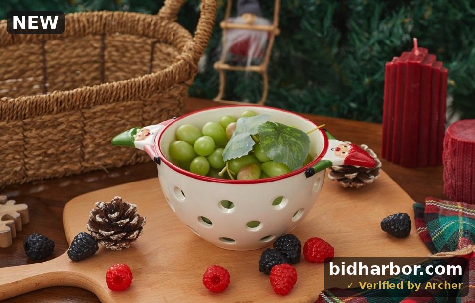 Bico Mushroom Gnome Hand-Painted Stoneware Berry Basket Colander, Dishwasher Safe