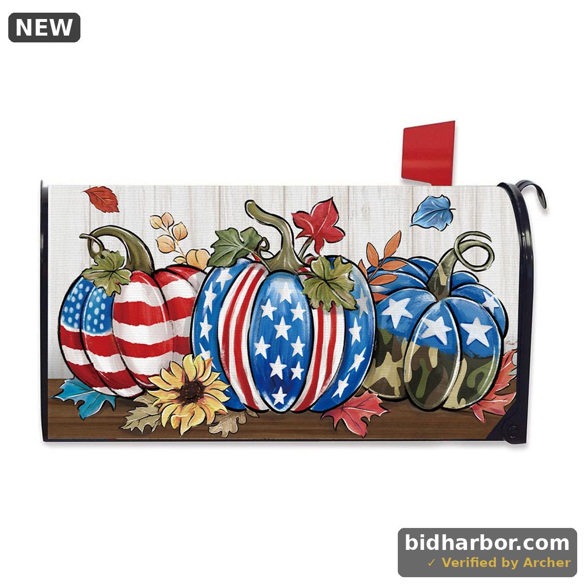 Welcome Veterans Day Pumpkin Mailbox Cover Magnetic Standard Size 21" x 19", Fall Autumn American Decorative Post Letter Box Wrap Decor, Thanksgiving Farmhouse Garden Yard Outdoor Decoration