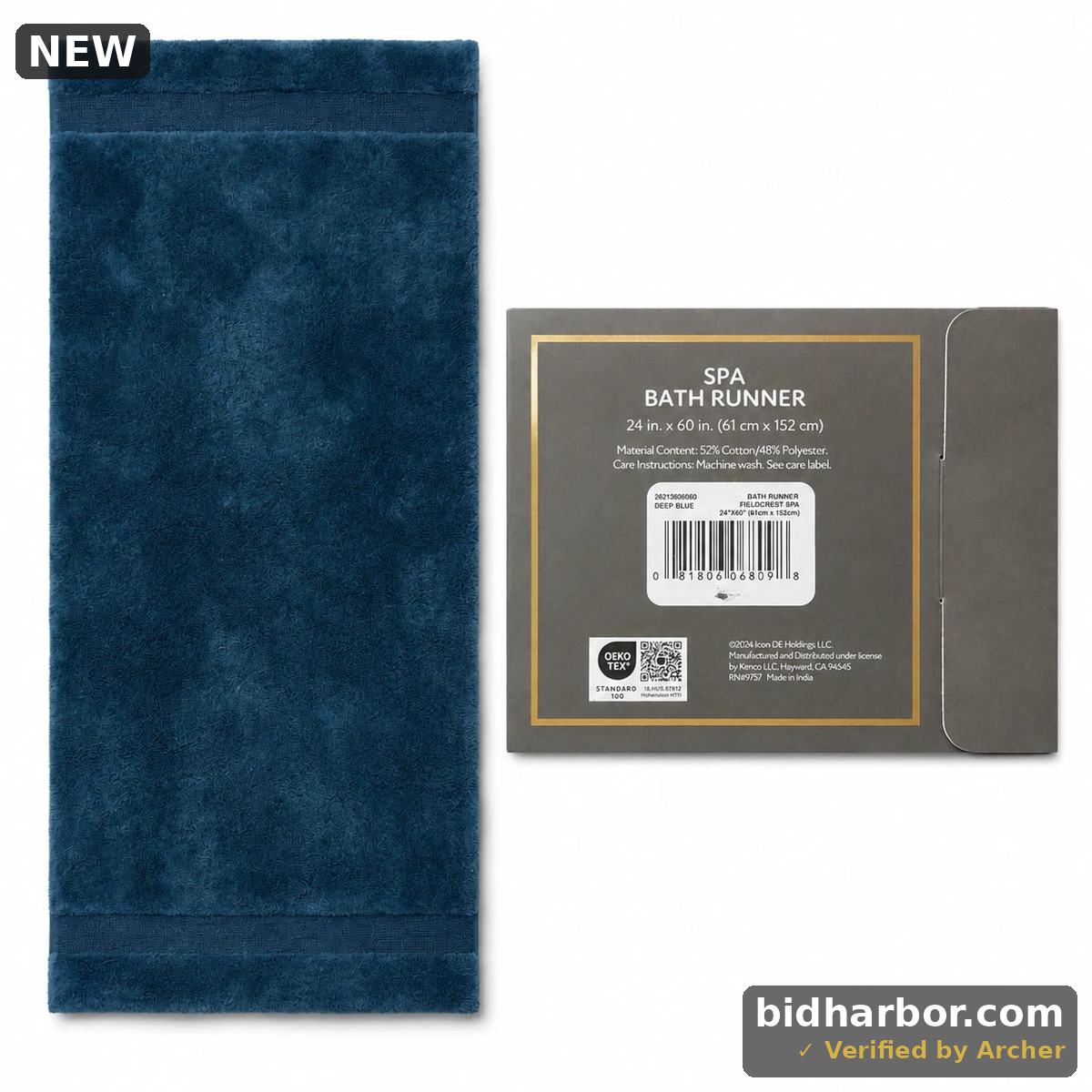Fieldcrest Spa Bath Runner Rug Deep Blue 24 In. X 60 In. Cotton Blend