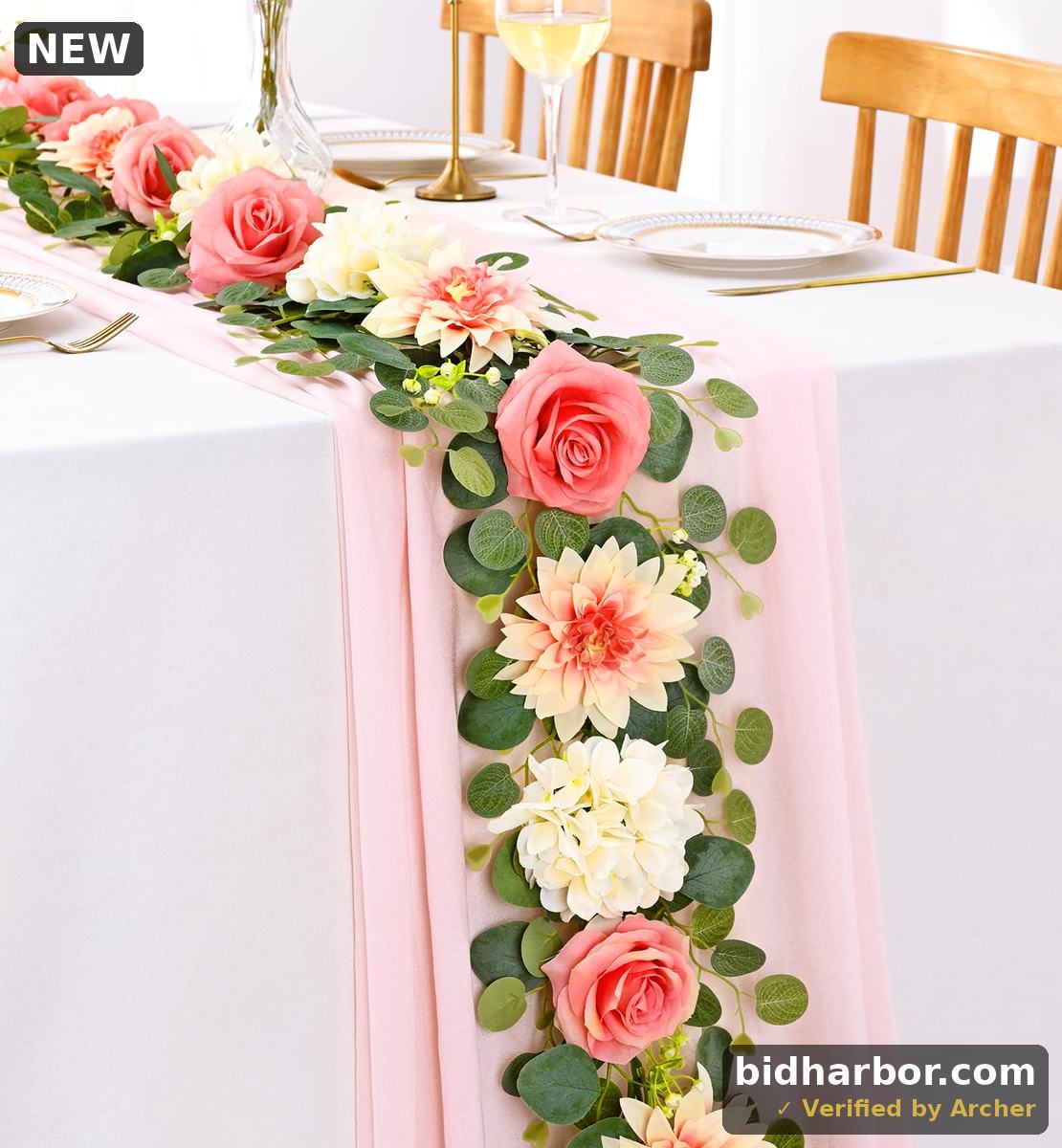 Yastouay 6 Ft Flower Garland with Lights, Pink Rose Floral Garland Fake Flowers for Wedding Arch Party Tables Backdrop Decor