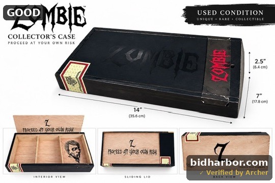 Zombie Wooden Cigar Case with Sliding Lid & 3 Compartments – Used