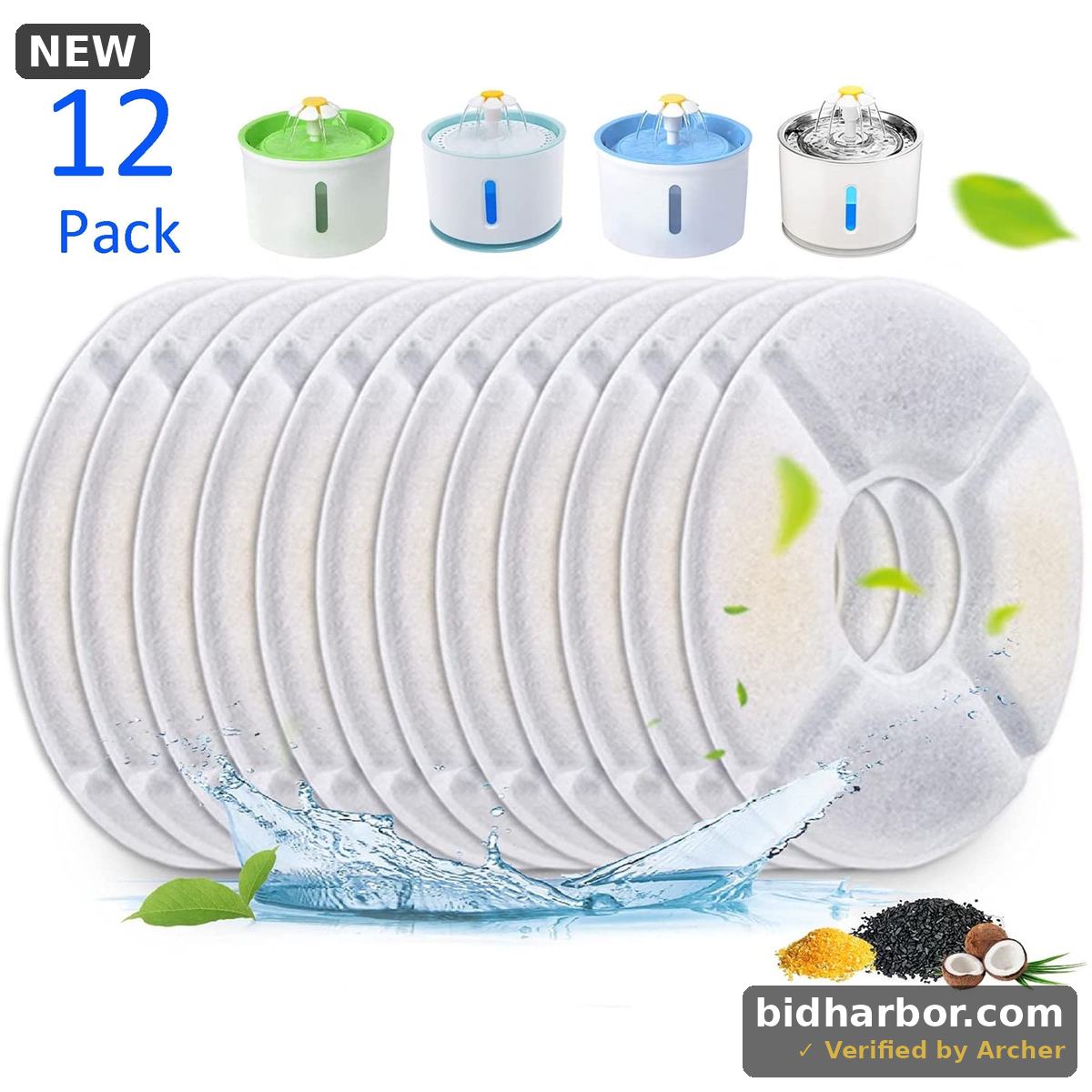 Powiller Cat Fountains Filter, 12-Pack Pet Water Fountain Replacement Carbon Filters
