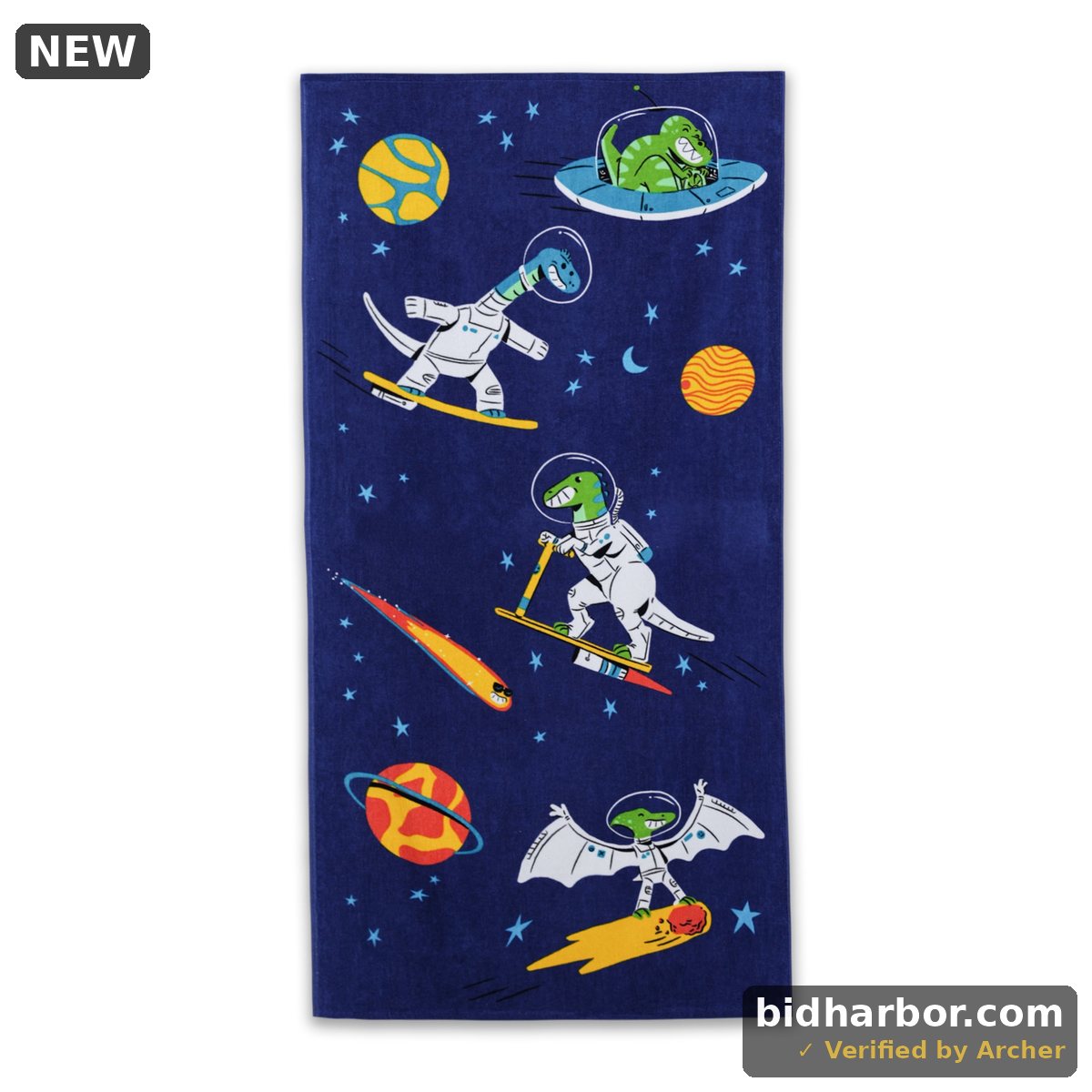 Mainstays Kids Cotton Blend Beach Towel Space Dinosaur 30 X 60 In