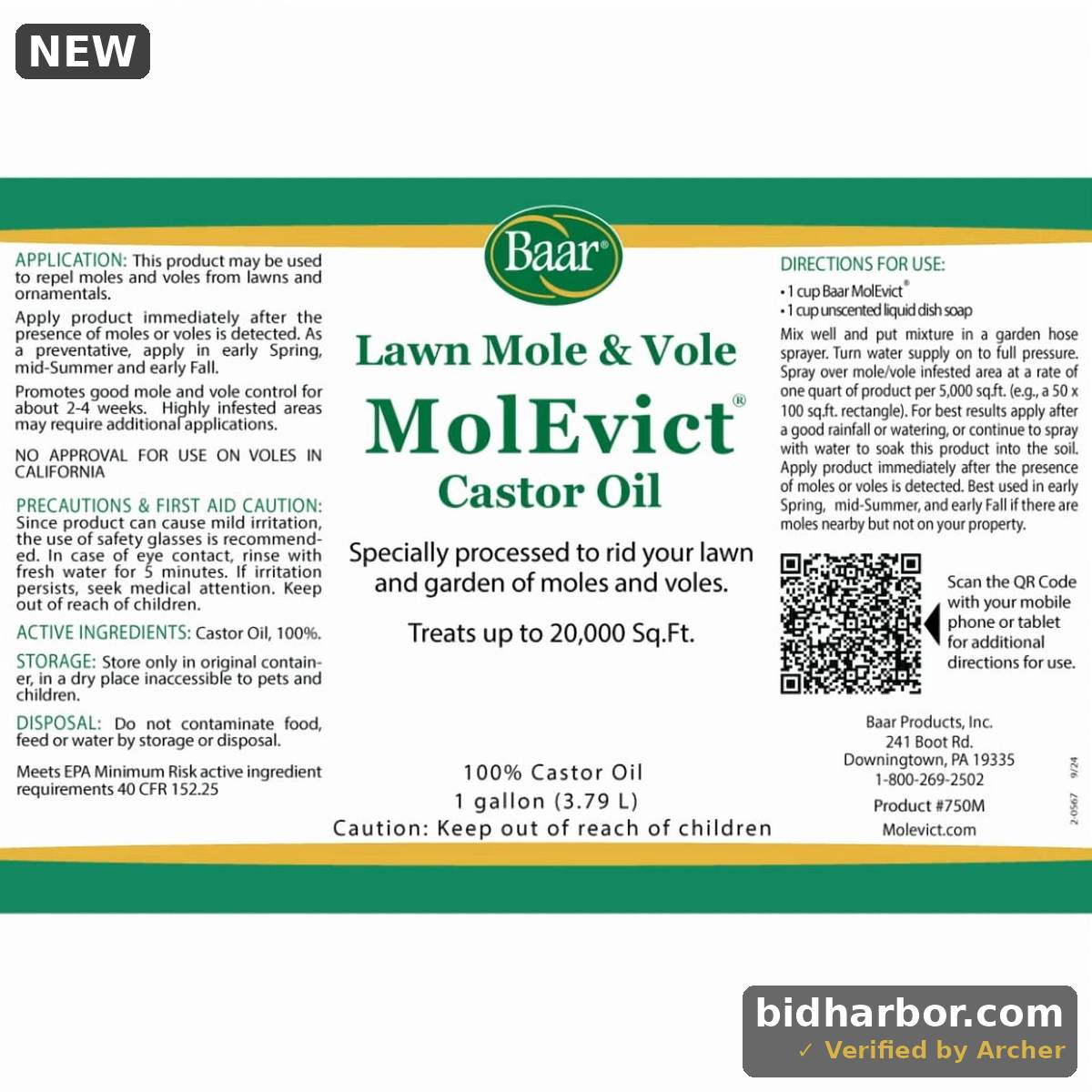 Baar Lawn Mole Castor Oil, MolEvict, 1 Gallon