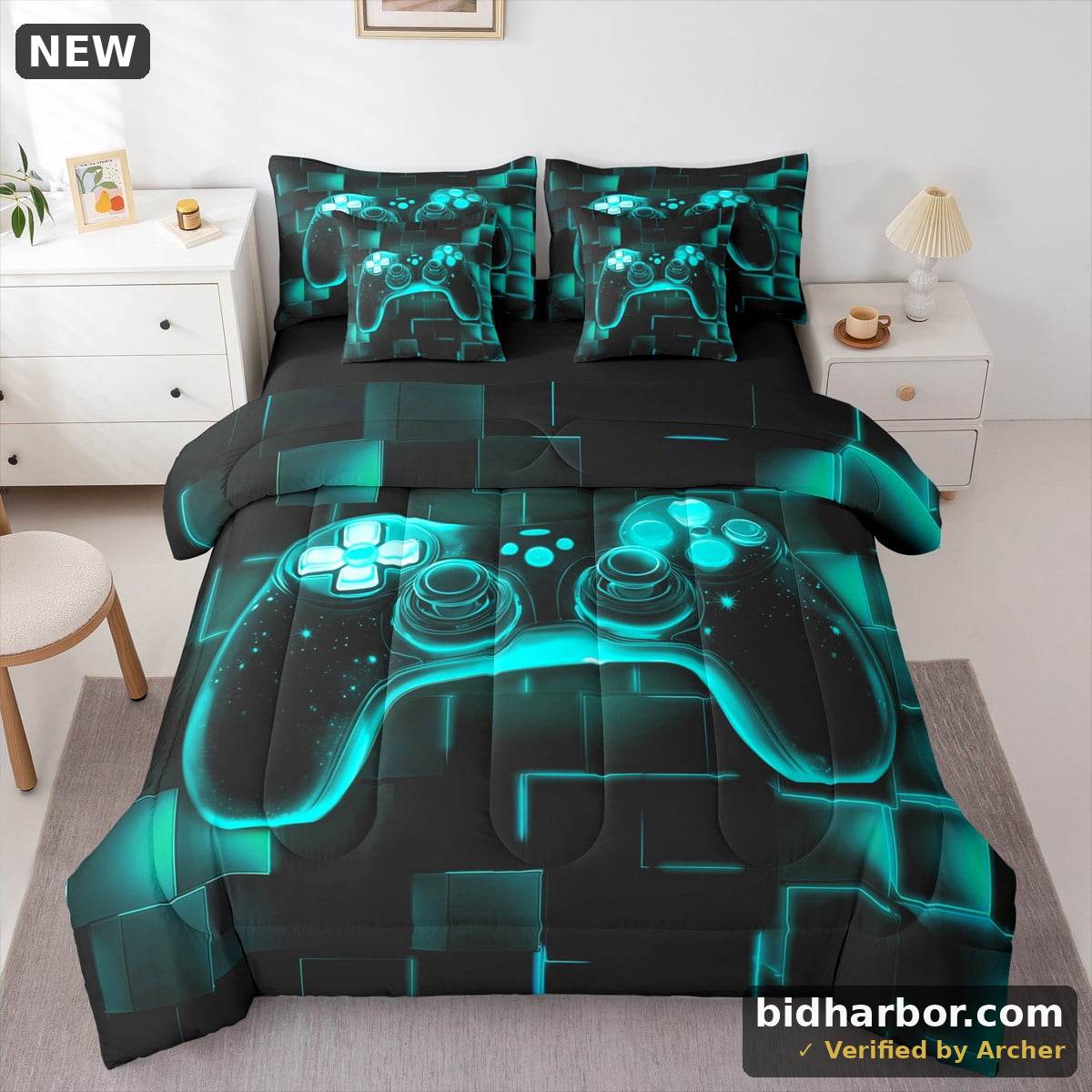 Erosebridal King Gamer Bedding Set — 7 Pieces, Teal