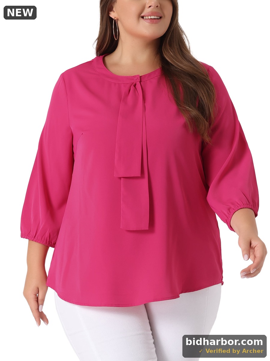 Agnes Orinda Women S Plus Size School College Work Round Neck Tie Neck Ruffled Office Chiffon Blouse 1X Hot Pink