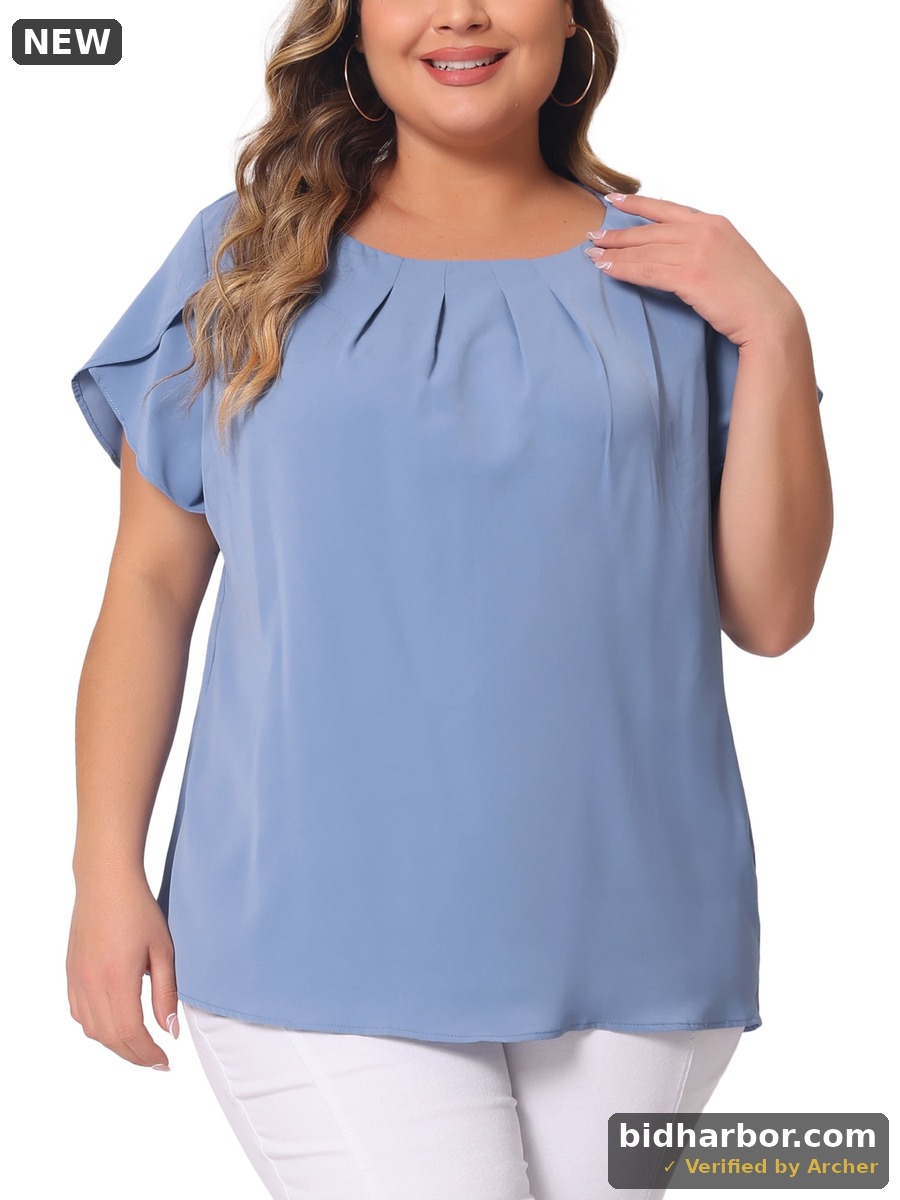 Agnes Orinda Women S Plus Size Work Pleated Short Sleeve Round Neck Tulip Sleeves Summer Blouses 3X Blue