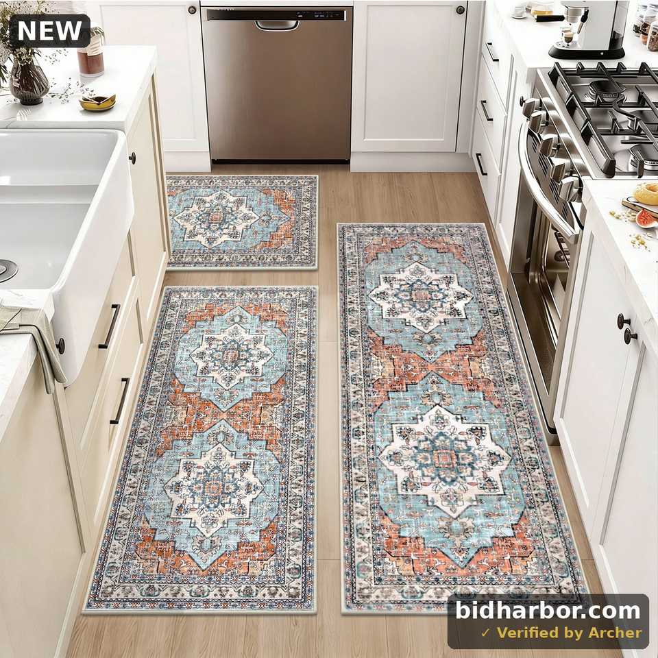 Findosom 3pcs Kitchen Rugs Set Washable Boho Farmhouse Kitchen Mats for Floor Non Slip Kitchen Floor Mat Carpet Runner Rugs for Entryway Hallway Laundry Home Decor 20 x32 +20 x47 +20 x59 Orange
