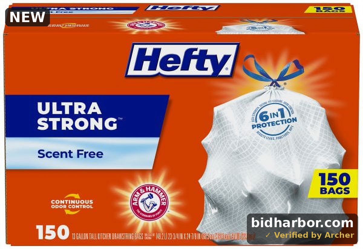 Hefty Ultra Strong 13 Gallon Trash Bags, Tall Kitchen Trash Bags, White, Unscented, 150 Bags