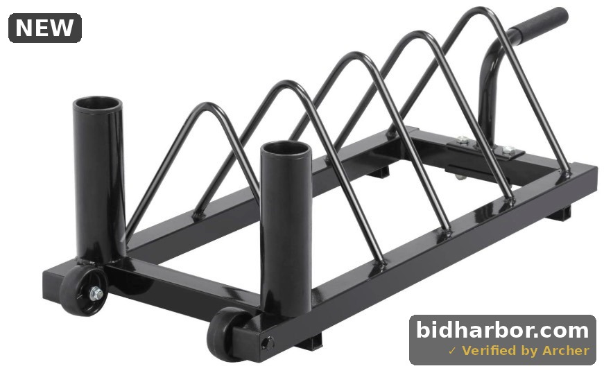 Heavy-Duty Olympic Barbell & Bumper Plate Storage Rack with Wheels – Black