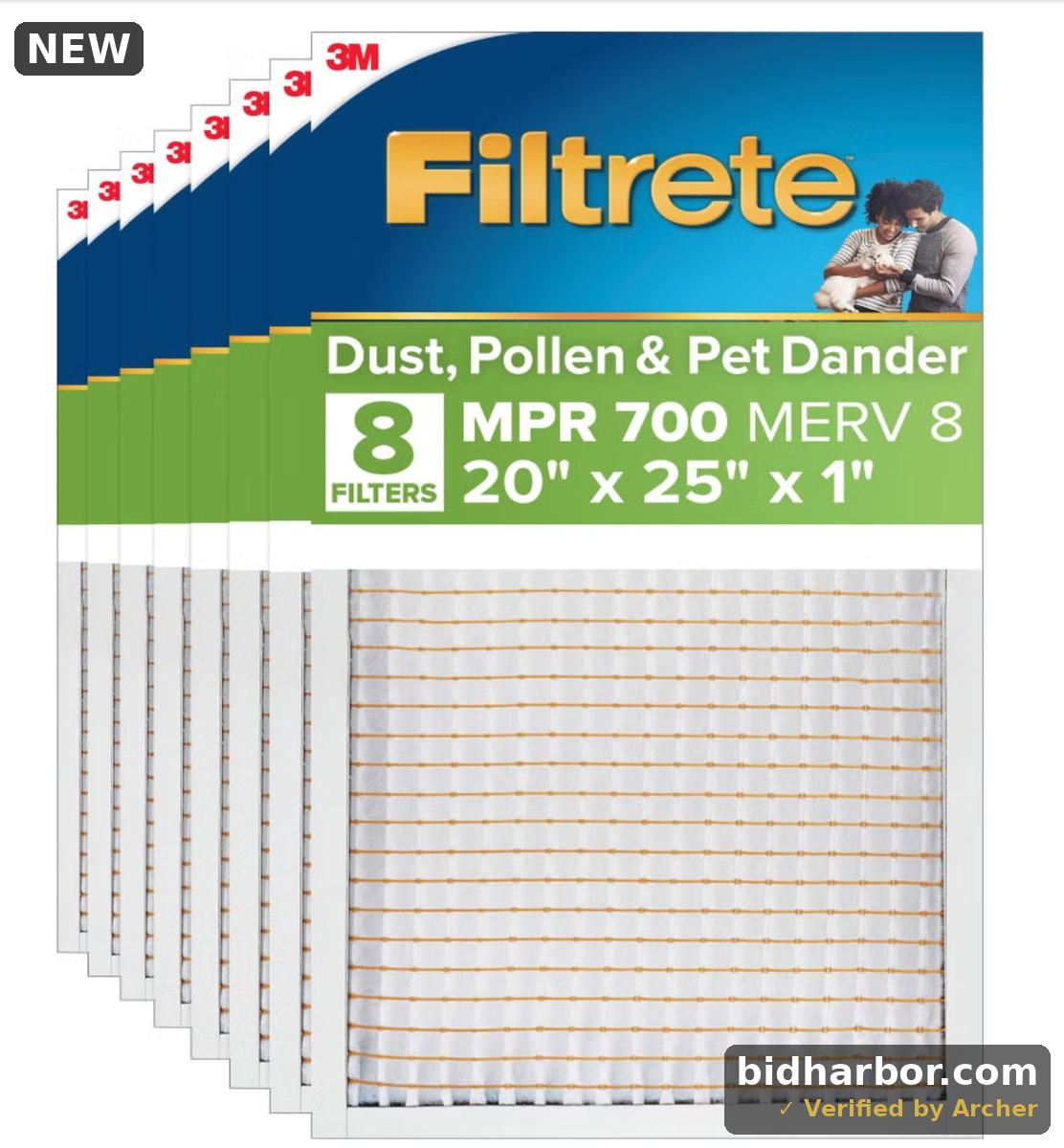 20x25x1 Filtrete Air Filter, MPR 700 MERV 8, Dust, Pollen and Pet Dander Filter, 8-pack